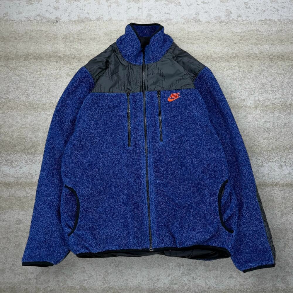 Vintage Y2K Nike Fleece Jacket Mens L Indigo Purple Orange Swoosh Full Zip